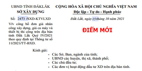 Công văn số 2473/SXD-KT&VLXD đơn giá nhân công xây dựng tỉnh Đắk Lắk