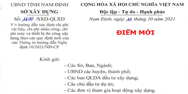 Lập dự toán tỉnh Nam Định Thông tư 12/2021/tt-bxd