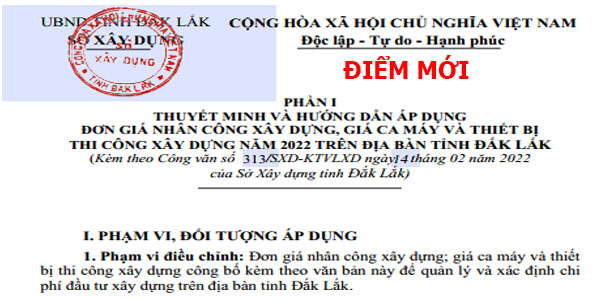 Công văn 313/SXD-KTVLXD đơn giá nhân công tỉnh Đắk Lắk