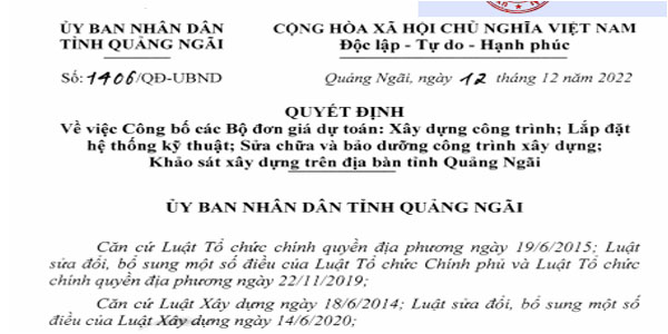 đơn giá xây dựng tỉnh Quảng Ngãi năm 2022