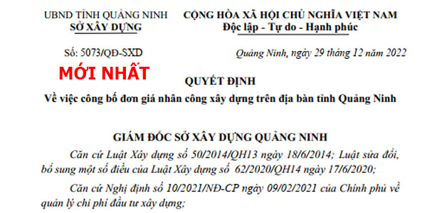 quyết định 5073/qđ-sxd đơn giá nhân công Quảng Ninh 2023