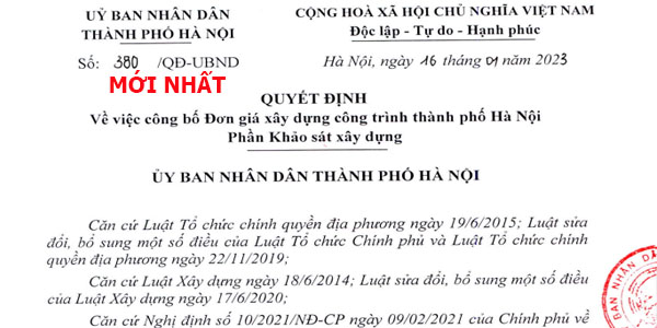 Quyết định 380/QĐ-UBND đơn giá khảo sát Hà Nội năm 2023