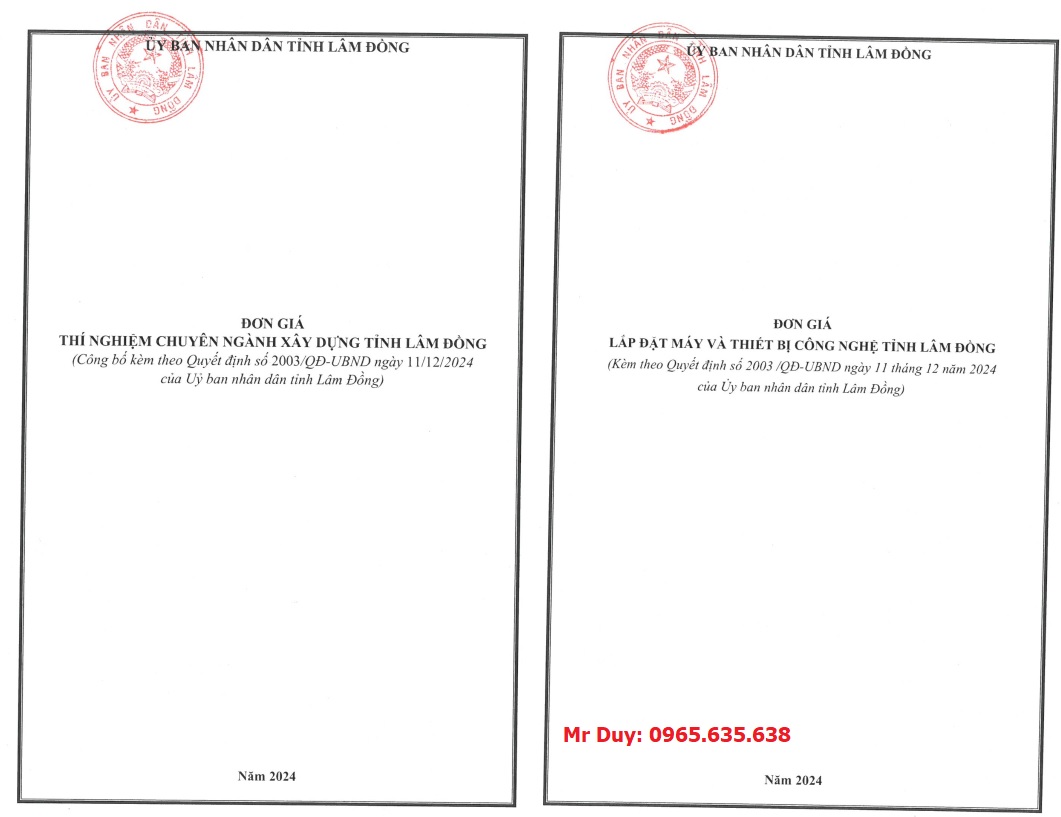 Quyết định 2003/QĐ-UBND Đơn giá tỉnh Lâm Đồng năm 2025