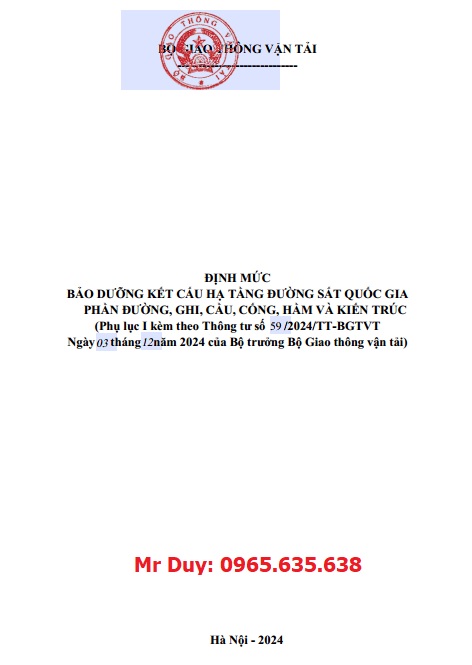 Thông tư 09/2024/TT-BGTVT Định mức đường sắt