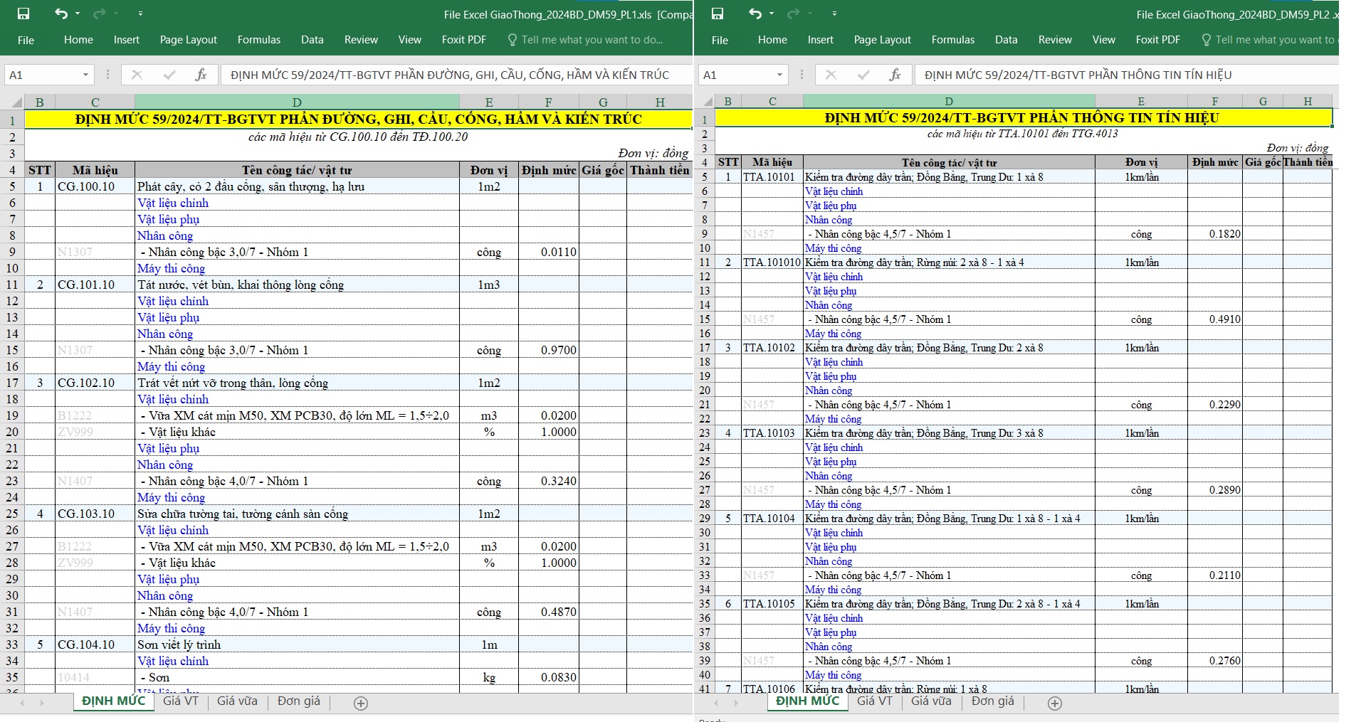 File Excel Thông tư 59/2024/TT-BGTVT