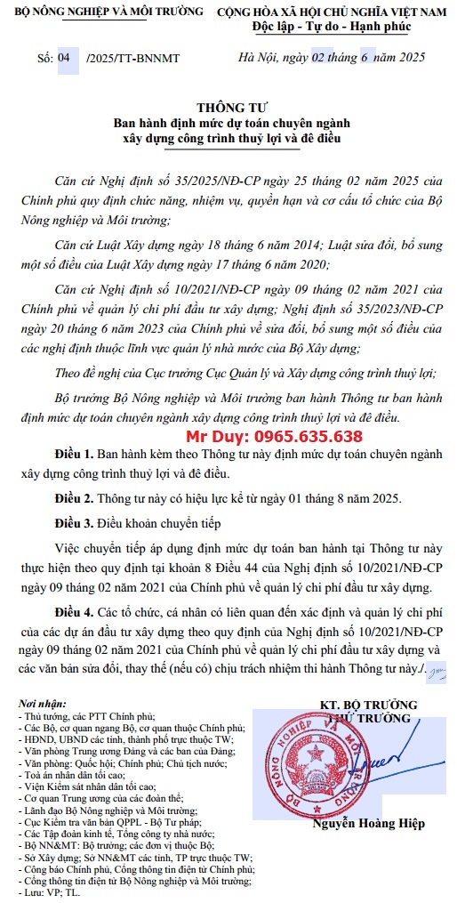 Thông tư 04/2025/TT-BNNMT