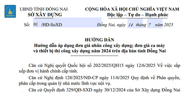 đơn giá nhân công ca máy tỉnh đồng nai sau sáp nhập