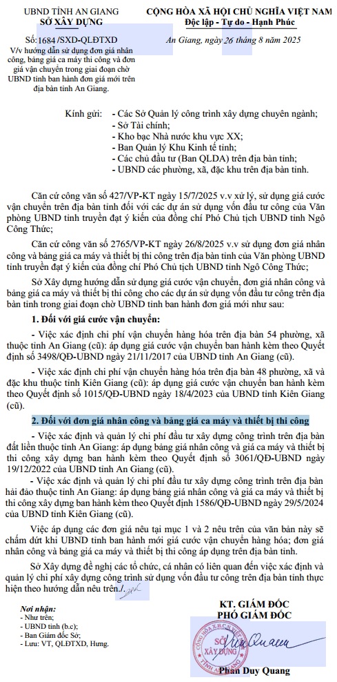 Đơn giá nhân công tỉnh An Giang năm 2025