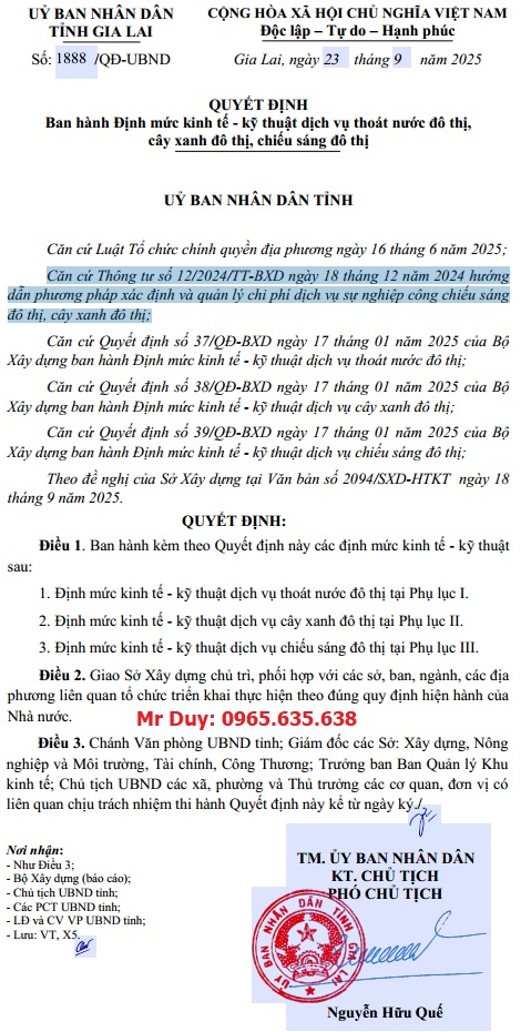 Quyết định 1888/QĐ-UBND đơn giá công ích tỉnh Gia Lai